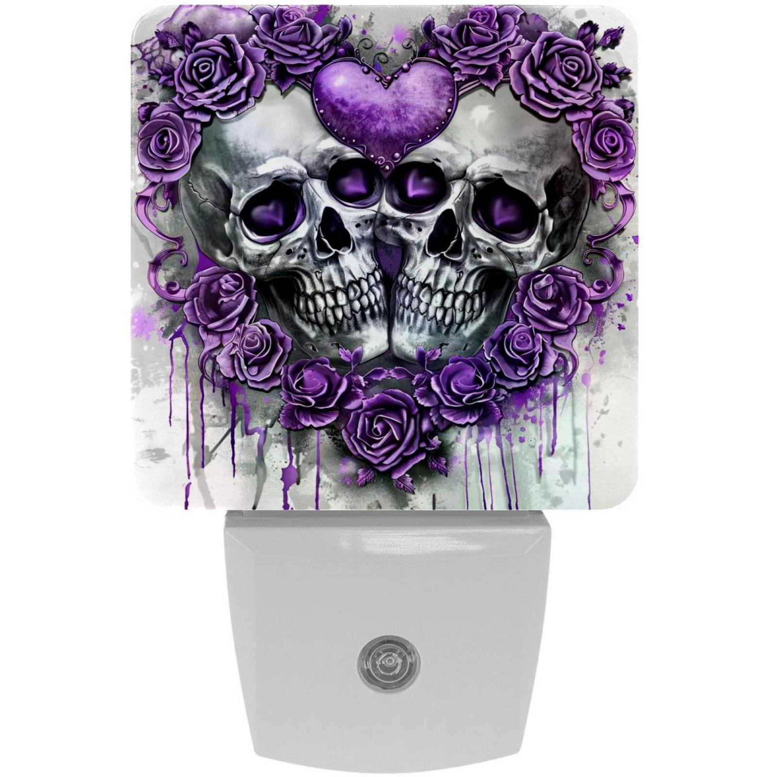 PhooArto Purple Flowers Love Skull Plug in LED Night Light Auto Sensor Dusk to Dawn Decorative Night for Bedroom, Bathroom, Kitchen, Hallway, Stairs, Baby's Room, Energy Saving
