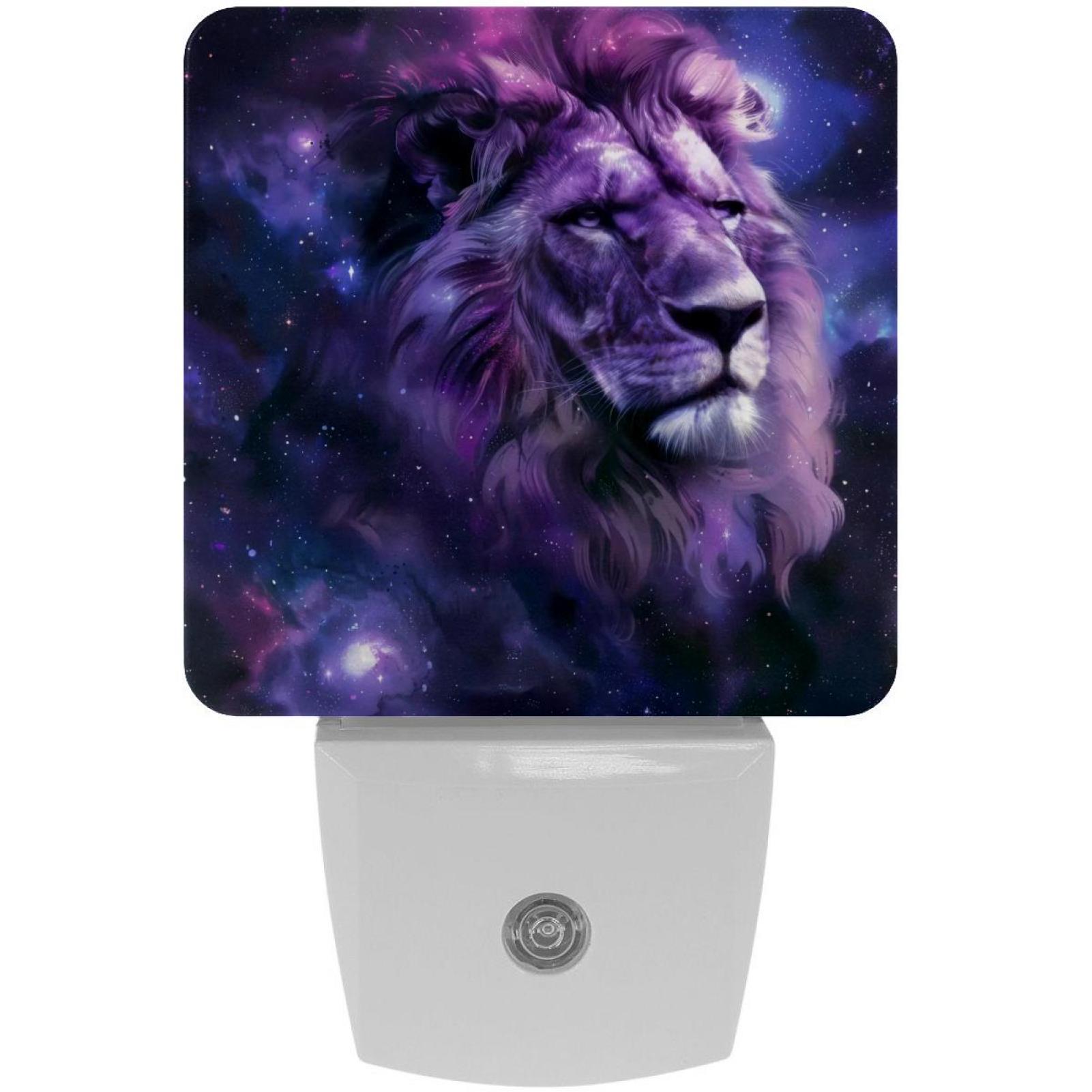 PhooArto Purple Galaxy Lion Head Plug in LED Night Light Auto Sensor Dusk to Dawn Decorative Night for Bedroom, Bathroom, Kitchen, Hallway, Stairs, Baby's Room, Energy Saving