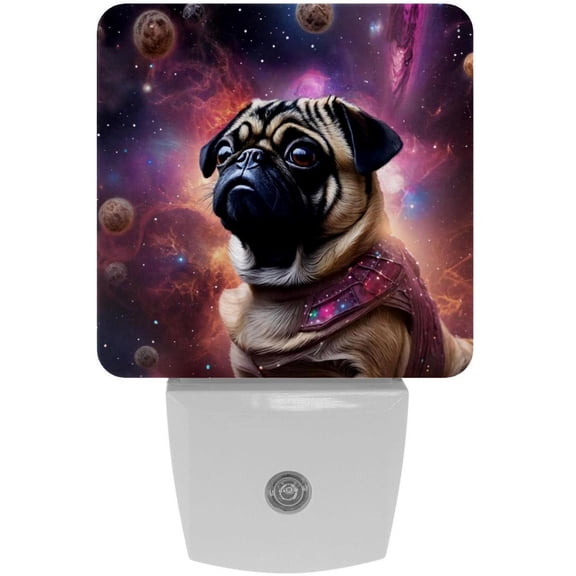 PhooArto Purple Galaxy Pug Dog Plug in LED Night Light Auto Sensor Dusk to Dawn Decorative Night for Bedroom, Bathroom, Kitchen, Hallway, Stairs, Baby's Room, Energy Saving