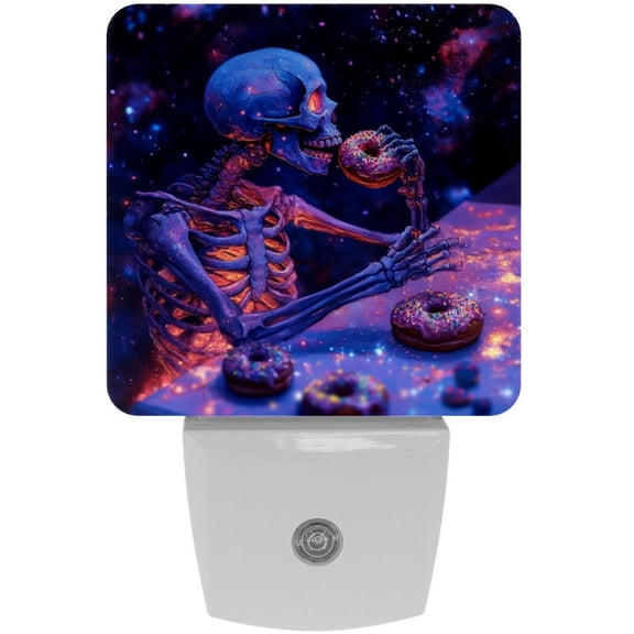 PhooArto Purple Galaxy Skeleton Donuts Plug in LED Night Light Auto Sensor Dusk to Dawn Decorative Night for Bedroom, Bathroom, Kitchen, Hallway, Stairs, Baby's Room, Energy Saving