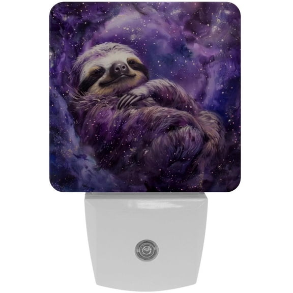 PhooArto Purple Galaxy Sloth Plug in LED Night Light Auto Sensor Dusk to Dawn Decorative Night for Bedroom, Bathroom, Kitchen, Hallway, Stairs, Baby's Room, Energy Saving