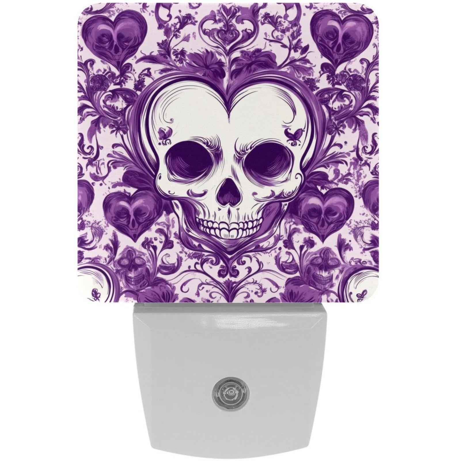 PhooArto Purple Heart Skull Pattern Plug in LED Night Light Auto Sensor Dusk to Dawn Decorative Night for Bedroom, Bathroom, Kitchen, Hallway, Stairs, Baby's Room, Energy Saving