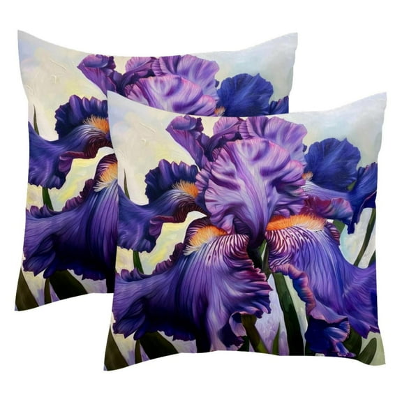 PhooArto Purple Iris Art Painting Set of 2 Throw Pillow Covers Cases - 16" x 16" Square Decorative Cushion Covers for Sofa Couch Bed Home Decoration