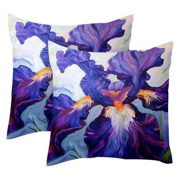 PhooArto Purple Iris Art Pattern Set of 2 Throw Pillow Covers Cases - 16" x 16" Square Decorative Cushion Covers for Sofa Couch Bed Home Decoration