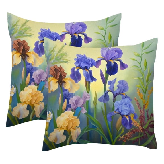 PhooArto Purple Iris Painting Set of 2 Throw Pillow Covers Cases - 16" x 16" Square Decorative Cushion Covers for Sofa Couch Bed Home Decoration