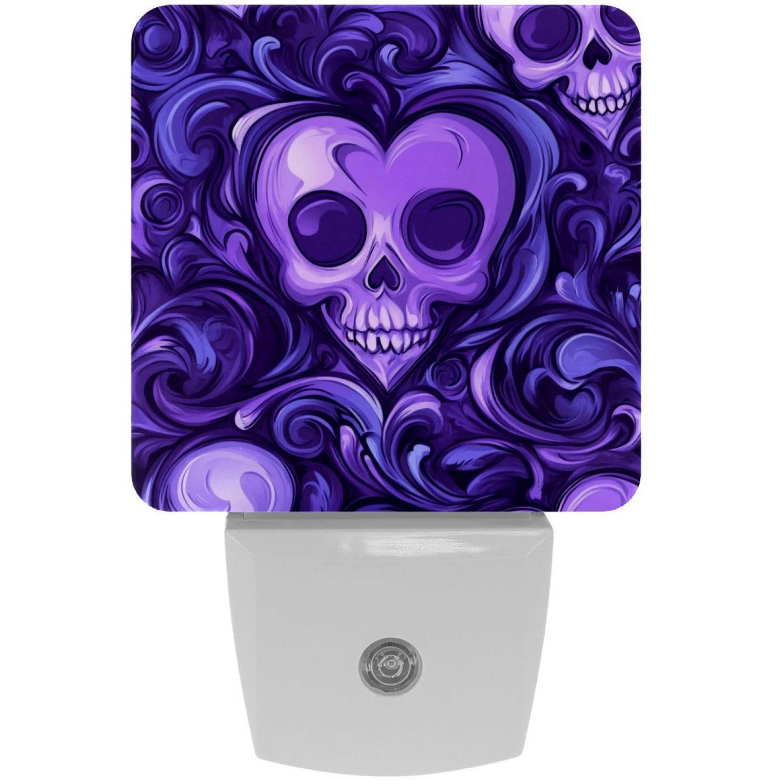 PhooArto Purple Love Heart and Skull Patterns Plug in LED Night Light Auto Sensor Dusk to Dawn Decorative Night for Bedroom, Bathroom, Kitchen, Hallway, Stairs, Baby's Room, Energy Saving