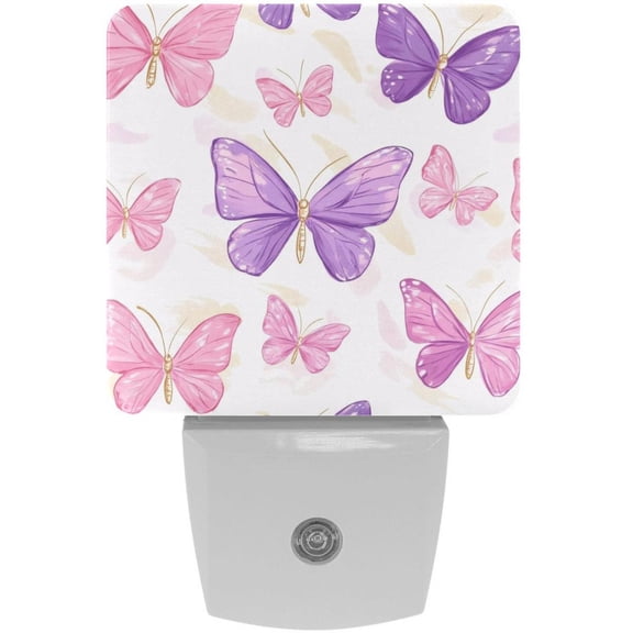 PhooArto Purple Pink Butterfly Pattern Plug in LED Night Light Auto Sensor Dusk to Dawn Decorative Night for Bedroom, Bathroom, Kitchen, Hallway, Stairs, Baby's Room, Energy Saving