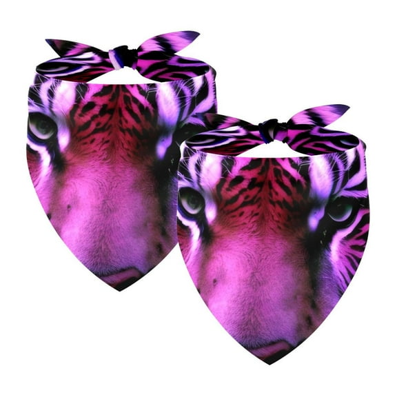 PhooArto Purple Tiger Head Dog Bandanas, 2 Pack Soft Washable Pet Scarf Triangle for Large Dogs Puppies and Cats