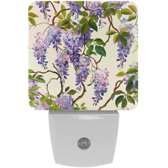 PhooArto Purple Wisteria Flowers Pattern Plug in LED Night Light Auto Sensor Dusk to Dawn Decorative Night for Bedroom, Bathroom, Kitchen, Hallway, Stairs, Baby's Room, Energy Saving