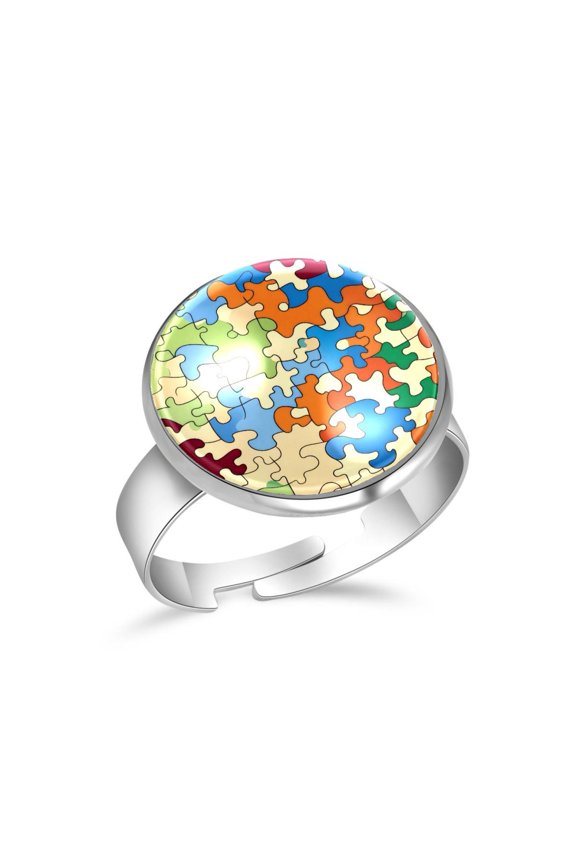 Puzzle Piece Patterns Stainless Steel Rings for Women, Open Adjustable Ring Promise Ring Jewelry Gifts