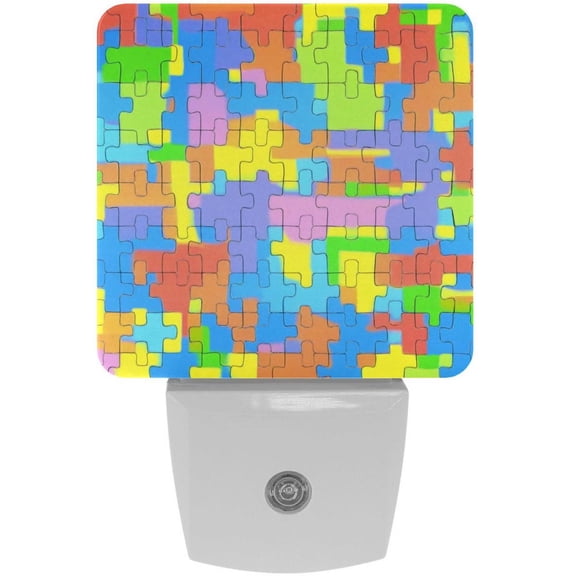 PhooArto Puzzle Piece Rainbow Pattern Plug in LED Night Light Auto Sensor Dusk to Dawn Decorative Night for Bedroom, Bathroom, Kitchen, Hallway, Stairs, Baby's Room, Energy Saving