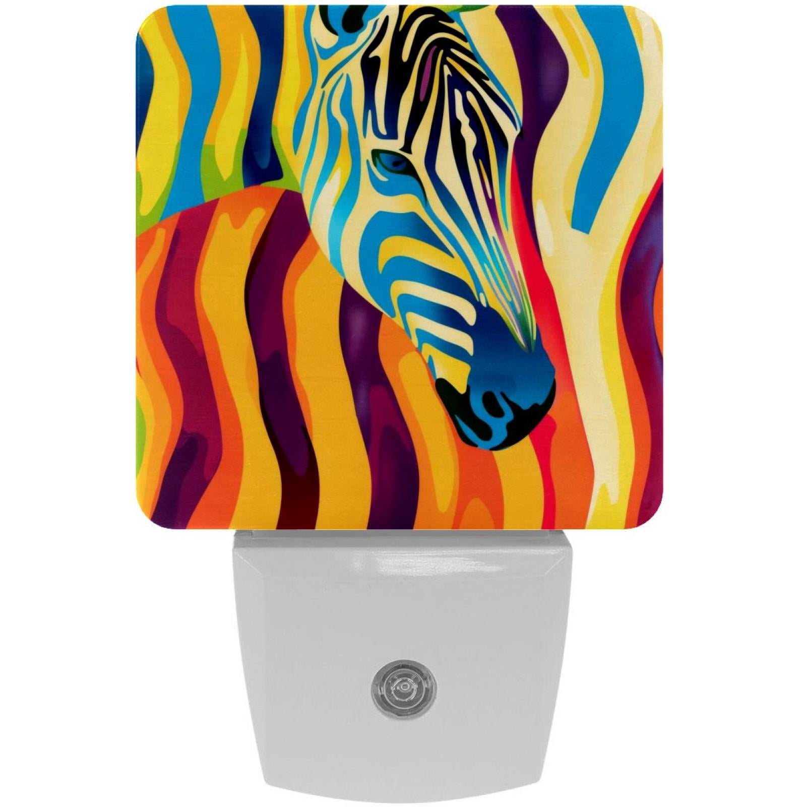 PhooArto Rainbow Animal Zebra Print Plug in LED Night Light Auto Sensor Dusk to Dawn Decorative Night for Bedroom, Bathroom, Kitchen, Hallway, Stairs, Baby's Room, Energy Saving