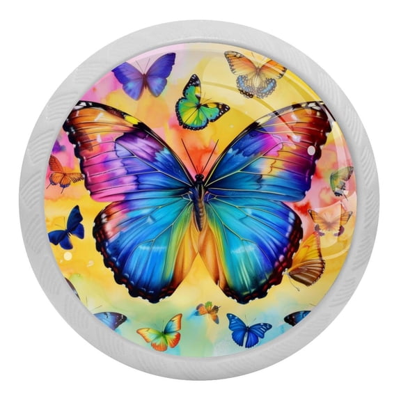 PhooArto Rainbow Butterfly Colorful 4 PCS Crystal Glass Cabinet Knobs, Drawer Kitchen Cabinets Dresser Cupboard Wardrobe Pulls Handle - Glowing in the Dark