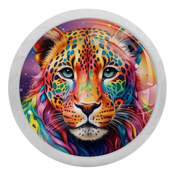 PhooArto Rainbow Color Leopard Print 4 PCS Crystal Glass Cabinet Knobs, Drawer Kitchen Cabinets Dresser Cupboard Wardrobe Pulls Handle - Glowing in the Dark