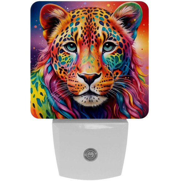 PhooArto Rainbow Color Leopard Print Plug in LED Night Light Auto Sensor Dusk to Dawn Decorative Night for Bedroom, Bathroom, Kitchen, Hallway, Stairs, Baby's Room, Energy Saving
