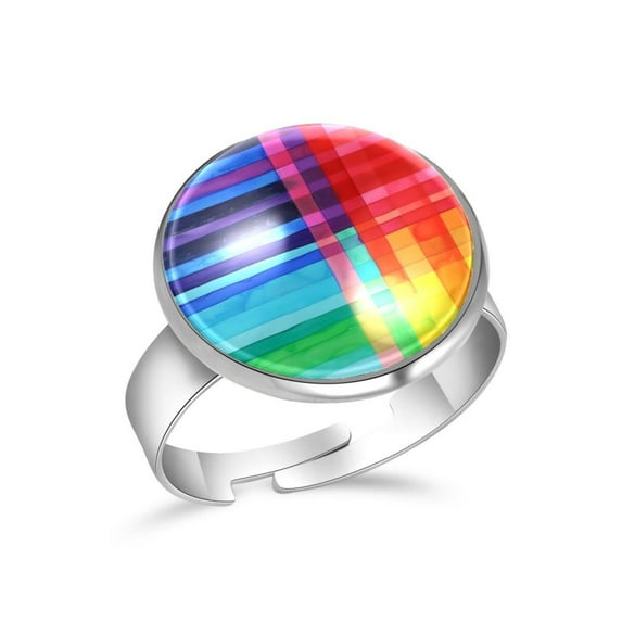 PhooArto Rainbow Color Pattern Stainless Steel Rings for Women, Open Adjustable Ring Promise Ring Jewelry Gifts