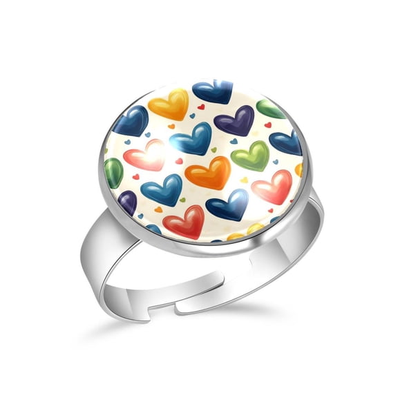 PhooArto Rainbow Heart Pattern Stainless Steel Rings for Women, Open Adjustable Ring Promise Ring Jewelry Gifts