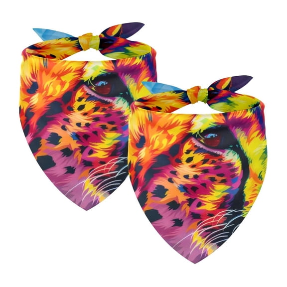 PhooArto Rainbow Leopard Blue Background Dog Bandanas, 2 Pack Soft Washable Pet Scarf Triangle for Large Dogs Puppies and Cats
