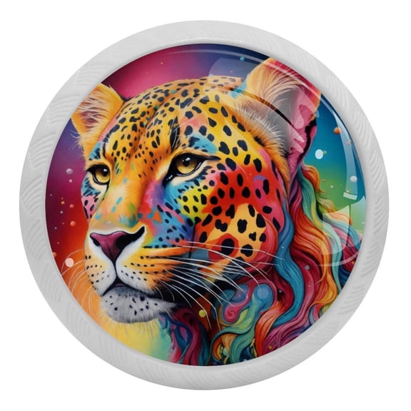 PhooArto Rainbow Leopard Print 4 PCS Crystal Glass Cabinet Knobs, Drawer Kitchen Cabinets Dresser Cupboard Wardrobe Pulls Handle - Glowing in the Dark