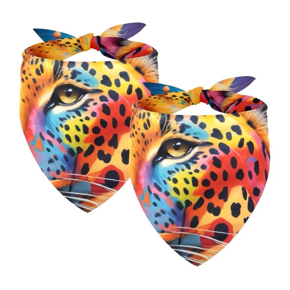 PhooArto Rainbow Leopard Print Dog Bandanas, 2 Pack Soft Washable Pet Scarf Triangle for Large Dogs Puppies and Cats