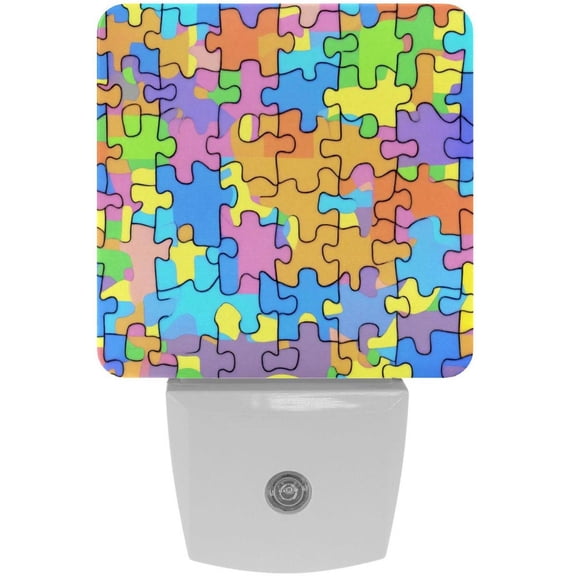 PhooArto Rainbow Puzzle Piece Patterns Plug in LED Night Light Auto Sensor Dusk to Dawn Decorative Night for Bedroom, Bathroom, Kitchen, Hallway, Stairs, Baby's Room, Energy Saving