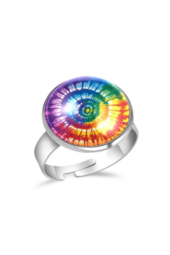 Rainbow Tie Dye Stainless Steel Rings for Women, Open Adjustable Ring Promise Ring Jewelry Gifts