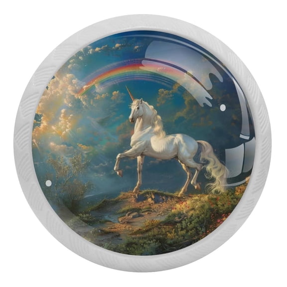 PhooArto Rainbow Unicorn Painting 4 PCS Crystal Glass Cabinet Knobs, Drawer Kitchen Cabinets Dresser Cupboard Wardrobe Pulls Handle - Glowing in the Dark