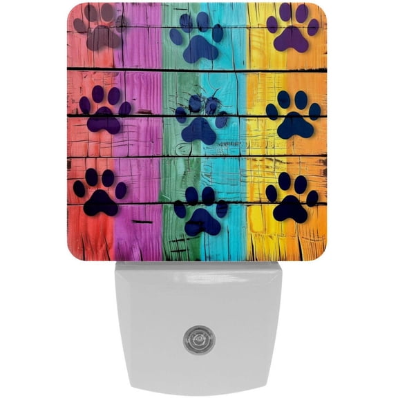 PhooArto Rainbow Wooden Board Footprints Plug in LED Night Light Auto Sensor Dusk to Dawn Decorative Night for Bedroom, Bathroom, Kitchen, Hallway, Stairs, Baby's Room, Energy Saving