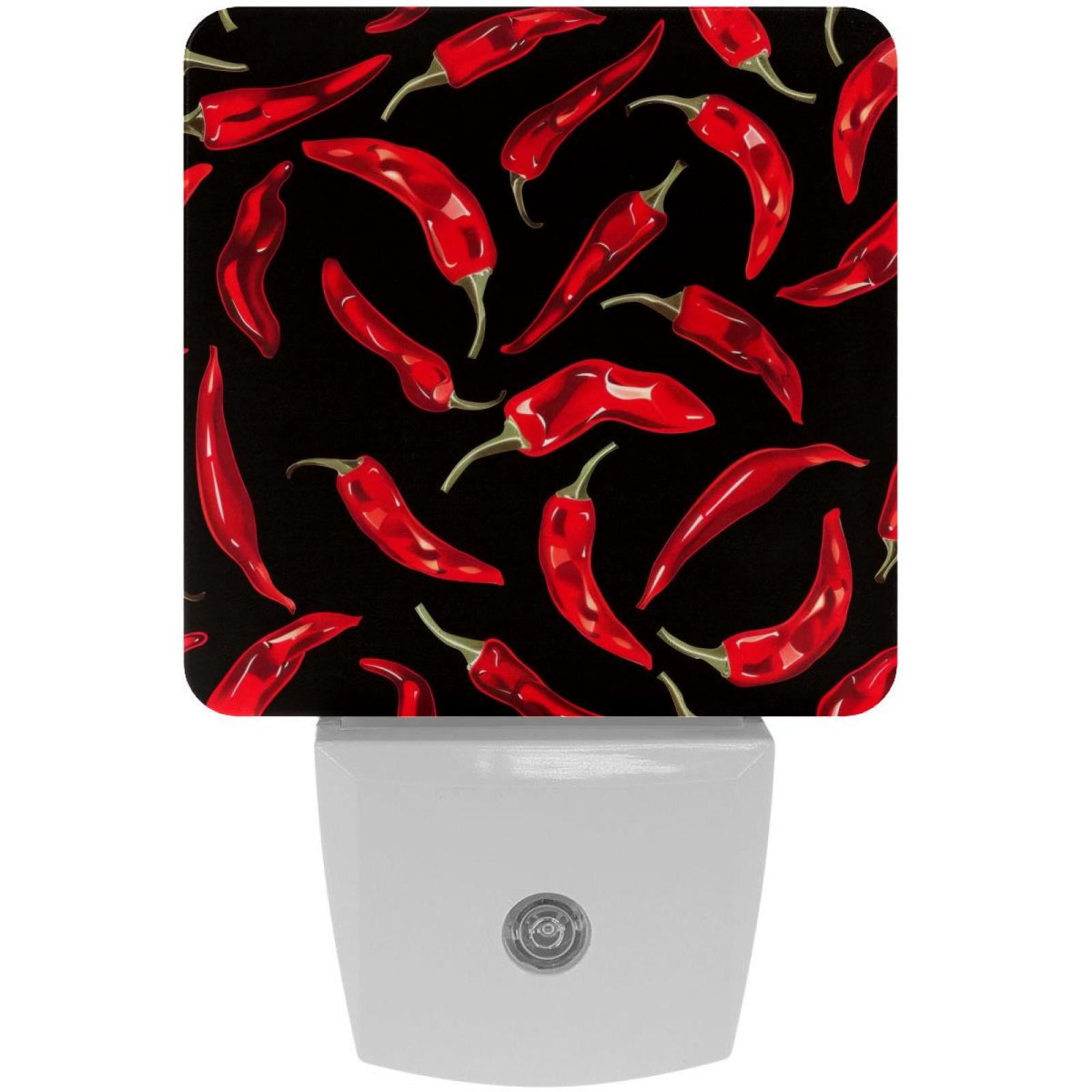 PhooArto Red Chili Peppers Pattern Plug in LED Night Light Auto Sensor Dusk to Dawn Decorative Night for Bedroom, Bathroom, Kitchen, Hallway, Stairs, Baby's Room, Energy Saving