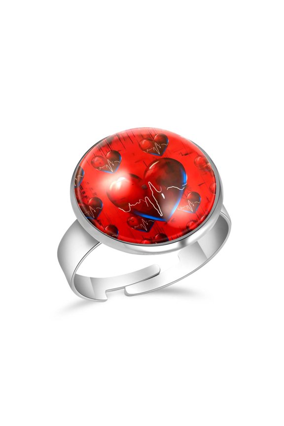 Red Heart Heartbeat Pattern Stainless Steel Rings for Women, Open Adjustable Ring Promise Ring Jewelry Gifts