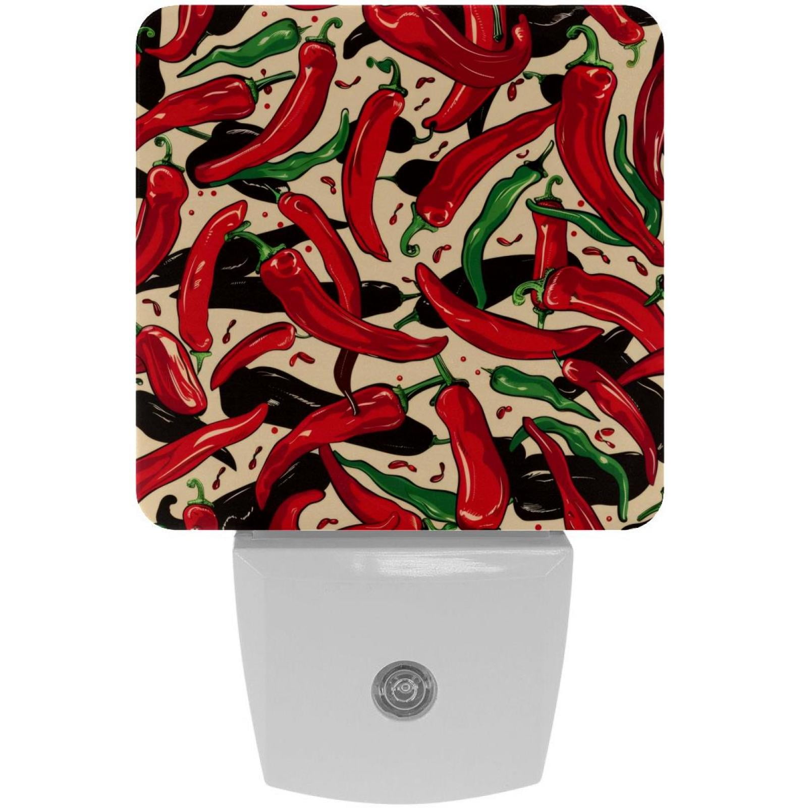 PhooArto Red Hot Chili Pepper Pattern Plug in LED Night Light Auto Sensor Dusk to Dawn Decorative Night for Bedroom, Bathroom, Kitchen, Hallway, Stairs, Baby's Room, Energy Saving
