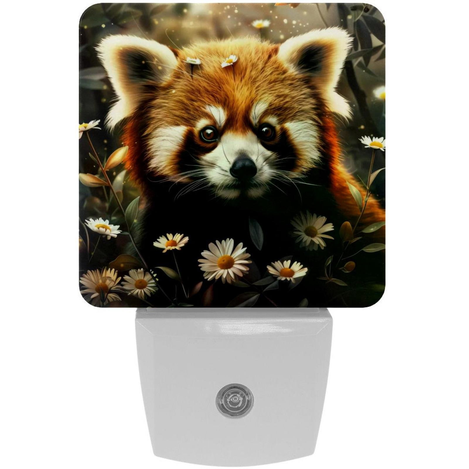 PhooArto Red Panda and Daisy Flower Plug in LED Night Light Auto Sensor Dusk to Dawn Decorative Night for Bedroom, Bathroom, Kitchen, Hallway, Stairs, Baby's Room, Energy Saving