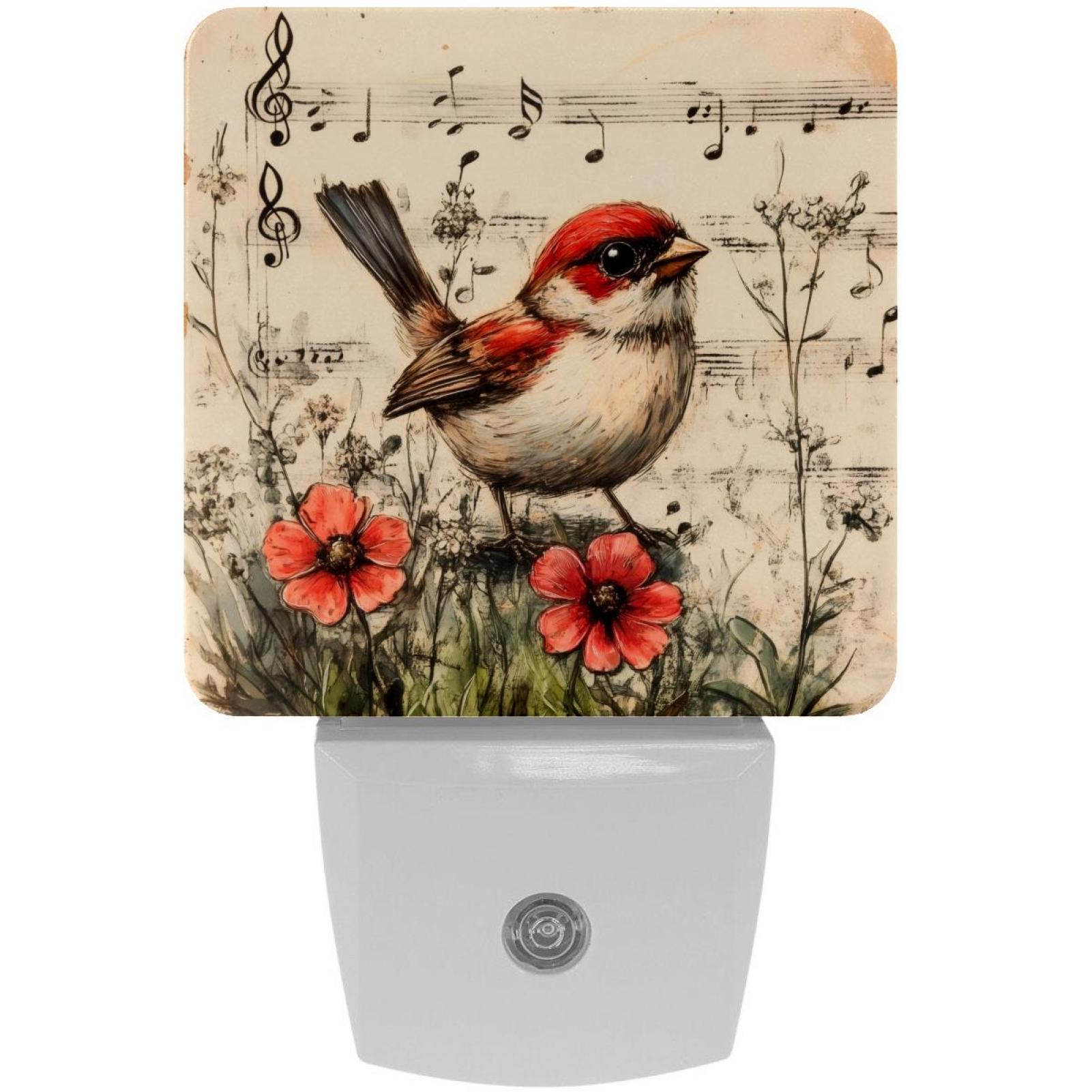 PhooArto Retro Bird and Flower Music Plug in LED Night Light Auto Sensor Dusk to Dawn Decorative Night for Bedroom, Bathroom, Kitchen, Hallway, Stairs, Baby's Room, Energy Saving