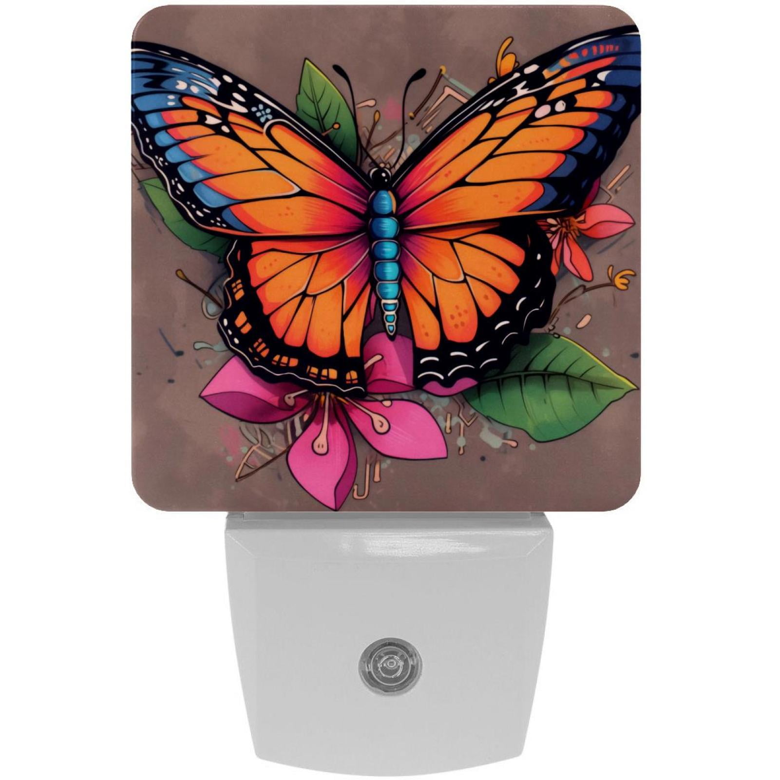 PhooArto Retro Butterfly Floral Plug in LED Night Light Auto Sensor Dusk to Dawn Decorative Night for Bedroom, Bathroom, Kitchen, Hallway, Stairs, Baby's Room, Energy Saving