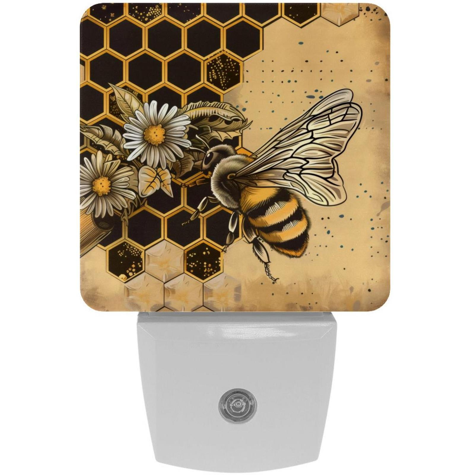 PhooArto Retro Honey Bee Daisy Plug in LED Night Light Auto Sensor Dusk to Dawn Decorative Night for Bedroom, Bathroom, Kitchen, Hallway, Stairs, Baby's Room, Energy Saving