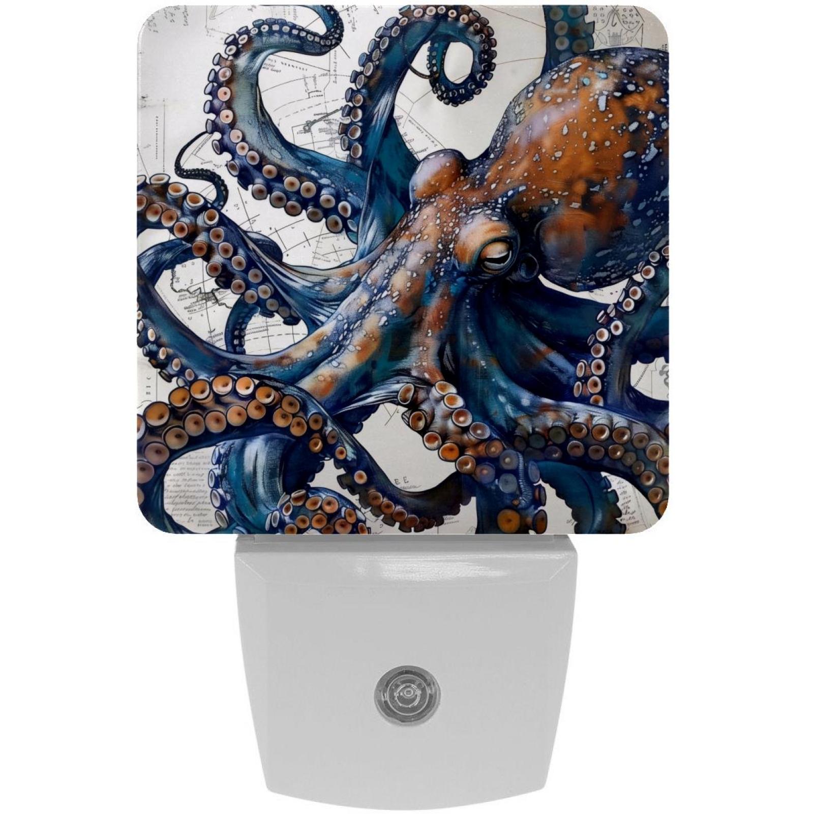 Octopus Plug In PhooArto Retro Map Blue Octopus Plug in LED Night Light Auto Sensor ...