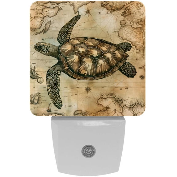 PhooArto Retro Map Sea Turtle Plug in LED Night Light Auto Sensor Dusk to Dawn Decorative Night for Bedroom, Bathroom, Kitchen, Hallway, Stairs, Baby's Room, Energy Saving