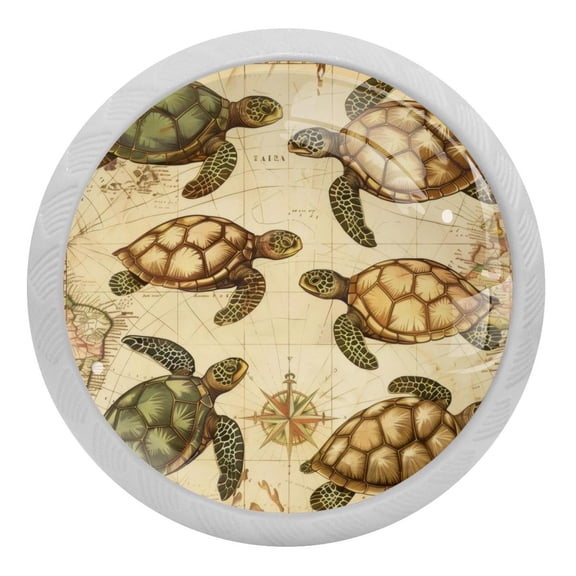 PhooArto Retro Map Sea Turtles Pattern 4 PCS Crystal Glass Cabinet Knobs, Drawer Kitchen Cabinets Dresser Cupboard Wardrobe Pulls Handle - Glowing in the Dark