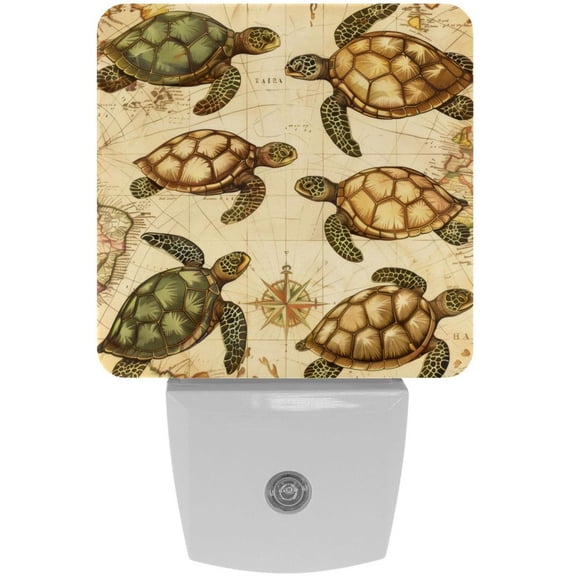PhooArto Retro Map Sea Turtles Pattern Plug in LED Night Light Auto Sensor Dusk to Dawn Decorative Night for Bedroom, Bathroom, Kitchen, Hallway, Stairs, Baby's Room, Energy Saving