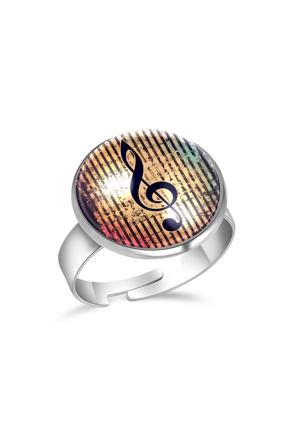 Retro Music Note Stainless Steel Rings for Women, Open Adjustable Ring Promise Ring Jewelry Gifts