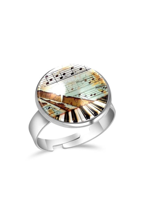 Retro Piano Music Notes Stainless Steel Rings for Women, Open Adjustable Ring Promise Ring Jewelry Gifts