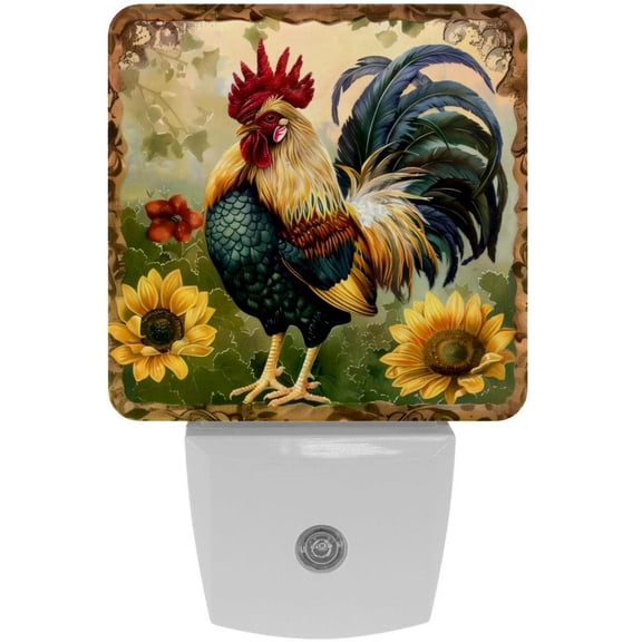 PhooArto Retro Rooster Sunflower Plug in LED Night Light Auto Sensor Dusk to Dawn Decorative Night for Bedroom, Bathroom, Kitchen, Hallway, Stairs, Baby's Room, Energy Saving