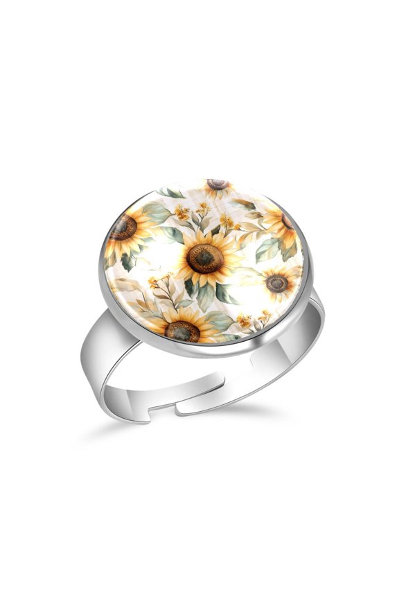 Retro Sunflower Pattern Stainless Steel Rings for Women, Open Adjustable Ring Promise Ring Jewelry Gifts