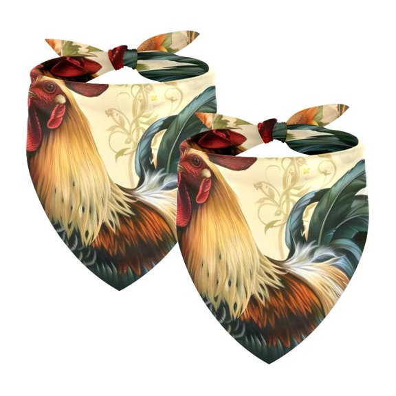 PhooArto Retro Sunflower and Rooster Dog Bandanas, 2 Pack Soft Washable Pet Scarf Triangle for Large Dogs Puppies and Cats