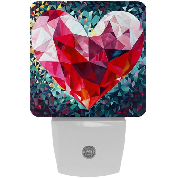 PhooArto Romantic Geometry Love Heart Plug in LED Night Light Auto Sensor Dusk to Dawn Decorative Night for Bedroom, Bathroom, Kitchen, Hallway, Stairs, Baby's Room, Energy Saving