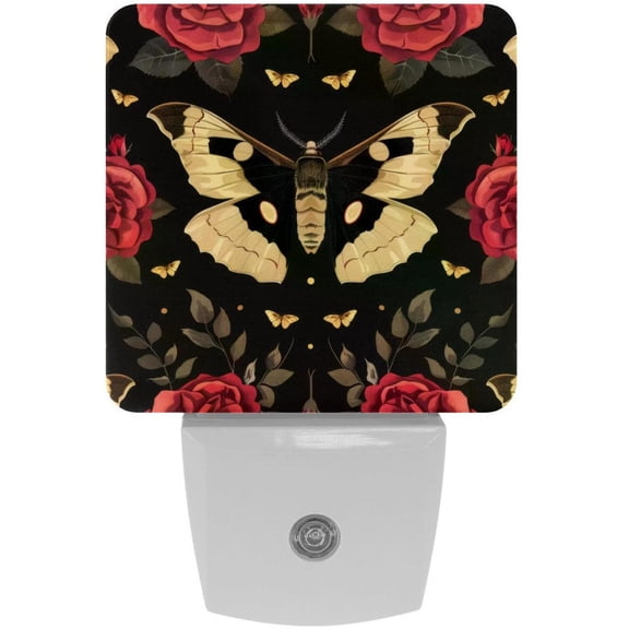 PhooArto Rose Flower Hawk Moth Pattern Plug in LED Night Light Auto Sensor Dusk to Dawn Decorative Night for Bedroom, Bathroom, Kitchen, Hallway, Stairs, Baby's Room, Energy Saving