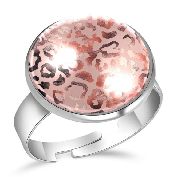 PhooArto Rose Gold Leopard Pattern Stainless Steel Rings for Women, Open Adjustable Ring Promise Ring Jewelry Gifts