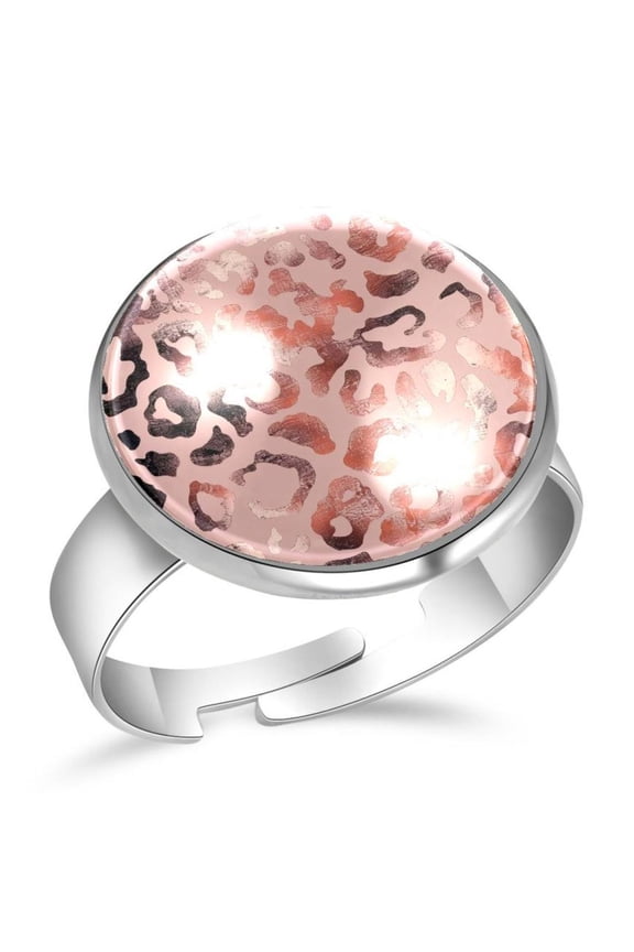Rose Gold Leopard Pattern Stainless Steel Rings for Women, Open Adjustable Ring Promise Ring Jewelry Gifts