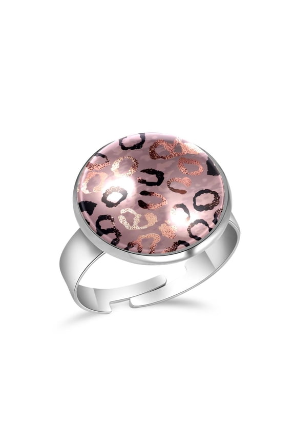 Rose and Gold Leopard Pattern Stainless Steel Rings for Women, Open Adjustable Ring Promise Ring Jewelry Gifts