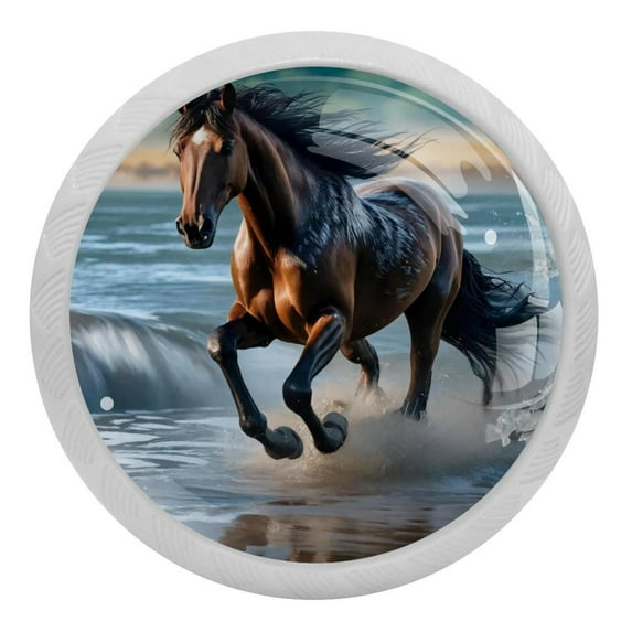 PhooArto Running Horse in Water 4 PCS Crystal Glass Cabinet Knobs, Drawer Kitchen Cabinets Dresser Cupboard Wardrobe Pulls Handle - Glowing in the Dark